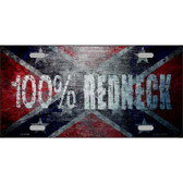 100% Redneck Confederate Novelty Metal License Plate