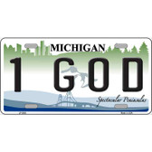 1 GOD Michigan State Metal Novelty License Plate