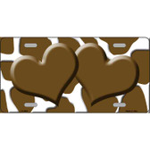 Brown White Giraffe Brown Centered Hearts Novelty License Plate