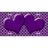 Purple White Quatrefoil Purple Center Hearts Metal Novelty License Plate