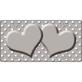 Grey White Polka Dot Center Hearts Metal Novelty License Plate