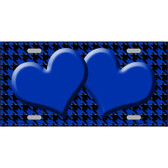 Blue Black Houndstooth Blue Center Hearts Metal Novelty License Plate