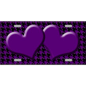 Purple Black Houndstooth Purple Center Hearts Metal Novelty License Plate