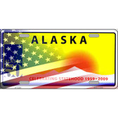 Alaska with American Flag Novelty Metal License Plate