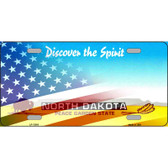 North Dakota with American Flag Novelty Metal License Plate