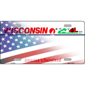Wisconsin with American Flag Novelty Metal License Plate
