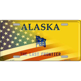Alaska with American Flag Novelty Metal License Plate LP-12477