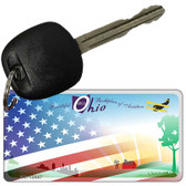 Ohio with American Flag Novelty Metal Key Chain KC-12447