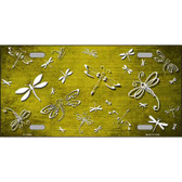 Yellow White Dragonfly Oil Rubbed Metal Novelty License Plate