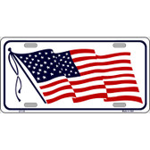 American Flag Waving White Metal Novelty License Plate