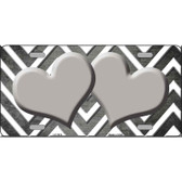 Gray White Hearts Chevron Oil Rubbed Metal Novelty License Plate