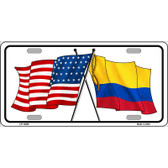 Colombia USA Crossed Flags Novelty Metal License Plate Tag