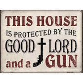 Protected By The Lord And Gun Metal Novelty Parking Sign