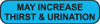 Blue rounded rectangle sticker with black text MAY INCREASE THIRST & URINATION