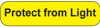Yellow rounded rectangle stickers with black text Protect from Light