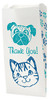 White veterinary bag with teal dog face, blue cat face, “Thank You!” text, and side paw print pattern

