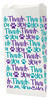 White veterinary bag with repeating purple and teal “Thank You” text and paw prints

