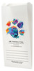 White Paper veterinary prescription bag with vibrant paint splash paw print design.