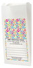 White Paper veterinary prescription bag with colorful paw print pattern design.