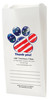 White Paper veterinary prescription bag with patriotic paw print design.