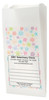 White Paper veterinary prescription bag with colorful snowflakes and paw prints