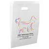 White die-cut handle paper bag featuring rainbow-colored line art forming dog and cat outlines with a heart-shaped tail design.

