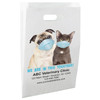 White die-cut handle paper bag featuring a dog and cat wearing blue face masks above the message "WE ARE IN THIS TOGETHER!"

