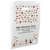 White die-cut handle paper bag featuring scattered autumn leaves above dog and cat portraits positioned along the bottom edge of the design.

