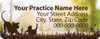 Veterinary label with outdoor background and running dog and cat silhouettes