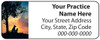 Veterinary label with sunset tree and dog and cat silhouettes