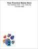 Large multicolor paw print with blue, purple, teal, pink, orange, and yellow paint-style accents positioned near the lower corner.

