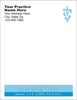 Light blue veterinary symbol in the upper right corner with a blue Healthy Pets banner across the bottom and practice information at the top.

