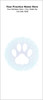 Tall veterinary notepad featuring a large white paw print inside a light blue textured circle with practice information displayed at the top.

