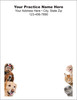 Photographs of three dogs on the left and three cats on the right surrounding a large writing area with practice information at the top.

