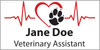 Personalized name tag featuring a red heartbeat line connected to a heart outline with a black paw print, plus bold black custom name and title text on a light gray background.

