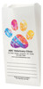 White Paper veterinary prescription bag with bold text.ured paw print design.