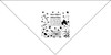 Personalized pet bandana featuring cartoon-style dog and cat faces surrounding a custom clinic name, address, phone, fax, and website. Black paw prints are scattered throughout the design around the central imprint area.

