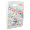 White die-cut handle paper bag featuring repeated multicolored "Thank You" wording in assorted fonts with small paw print accents throughout the design.

