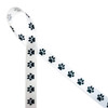 White ribbon with black paw print pattern for ClayPaws keepsakes, pet memorial displays, and remembrance gifts.