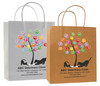 veterinary handled bag with colorful paw print tree and pet silhouettes