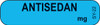 Blue ANTISEDAN syringe label with bold black centered text