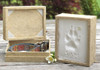 Pet Impression Memory Box with air-dry paw print impression, natural fiber keepsake box, removable lid, and built-in 4 x 6 photo frame.