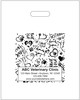 Personalized veterinary promotional tote bag featuring a black collage of paw prints, hearts, and "Thank You" lettering above and around clinic contact information. White plastic die-cut handle bag designed for veterinary clinics, animal hospitals, groomers, and pet care businesses.