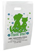 White die-cut handle paper bag featuring green dog and cat silhouettes, flowers, hearts, and a Thank You message.

