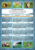 Pet photo collage calendar featuring dogs and cats outdoors on a blue textured background with a white personalization area and  yearly calendar.
