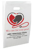 White die-cut handle paper bag featuring a heart-shaped stethoscope with dog and cat silhouettes and the message "We care for your pets!"

