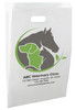 White die-cut handle paper bag featuring gray horse, dog, and cat silhouettes within a green circular design accented by leaf elements.

