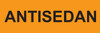 ANTISEDAN label with black uppercase text on a bright orange rectangular background


