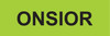 ONSIOR label with black uppercase text on a bright green rectangular background

