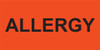 Bright orange rectangular sticker with bold black ALLERGY text